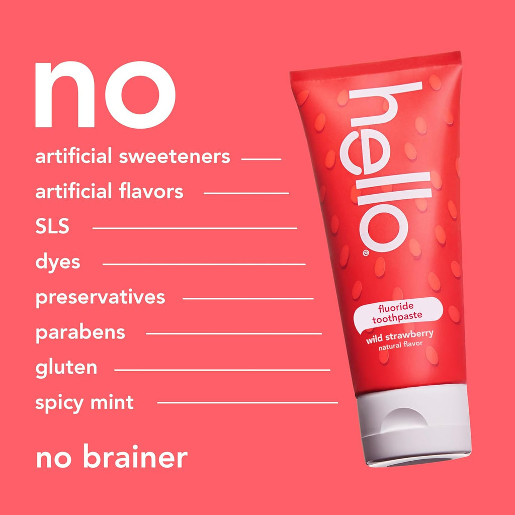 hello Wild Strawberry Kids Toothpaste with Fluoride, Strawberry Toothpaste for Kids, Safe for Ages 2 and Up, Helps Prevent Cavities, Strengthen Enamel, and Polishes Teeth, ADA Approved, 3 Pack, 4.2 Oz