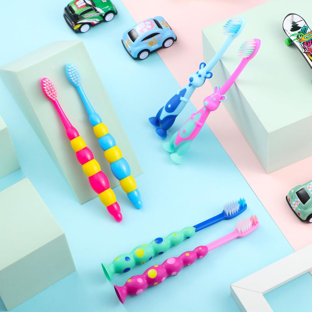 Toddler Toothbrush Pack - 36 Pieces, Soft Bristle Animal Toothbrushes with Covers & Suction Cup for Kids Sensitive Teeth