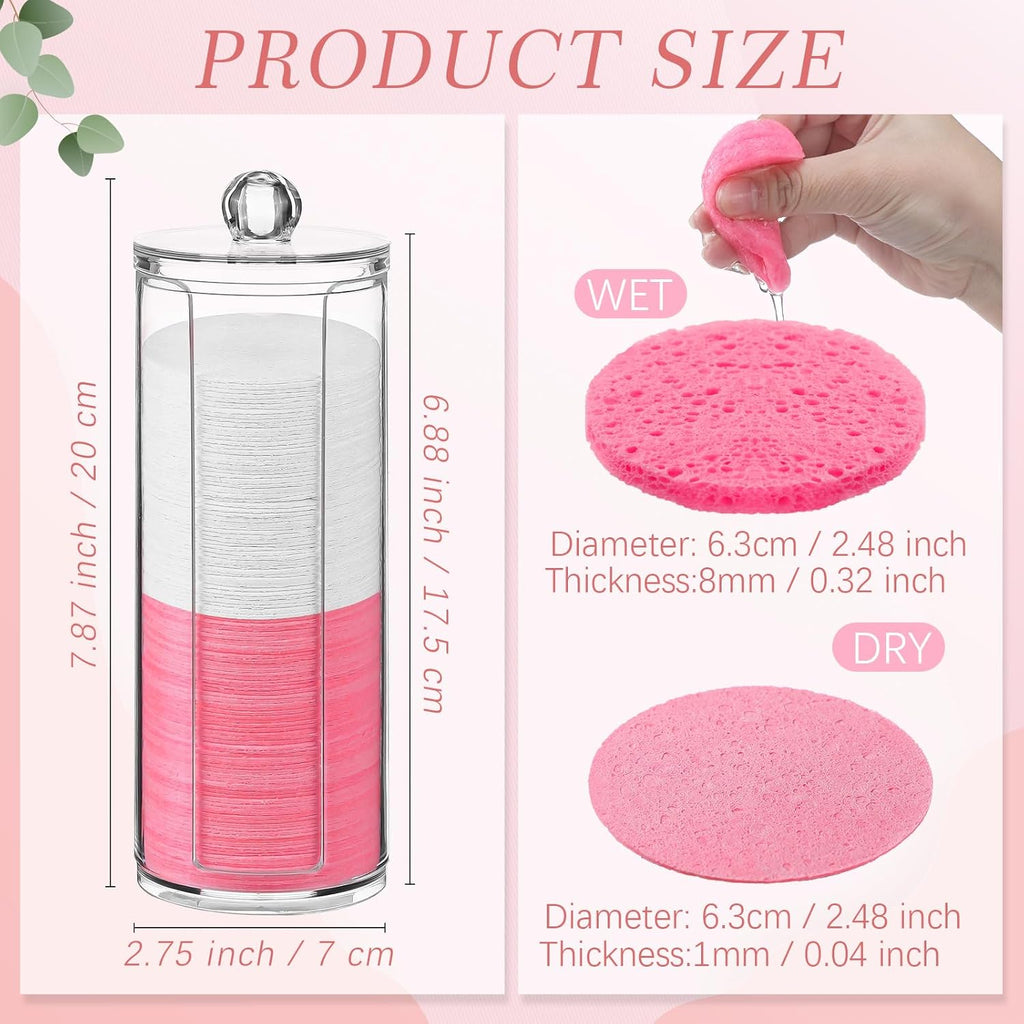 Sieral 120 Pcs Compressed Facial Sponges with Container Disposable Face Sponge Pads for Washing Face Cleansing Exfoliating Esthetician Makeup Removal(Round,White, Pink)