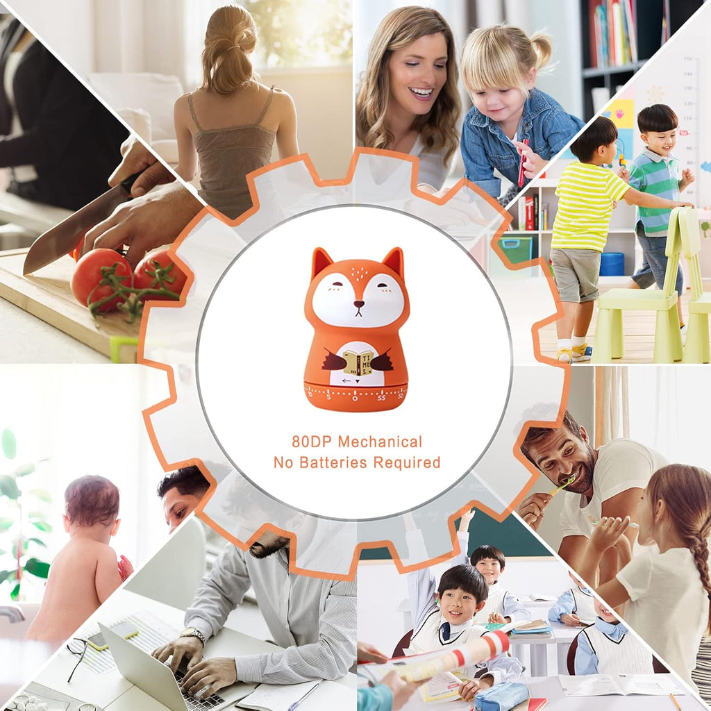 2 Pack Cute Kitchen Timer,100% Mechanical Timer for Kids,60 Minute Egg Timer for Cooking/Reading/Do Sports. (Fox and Raccoon)