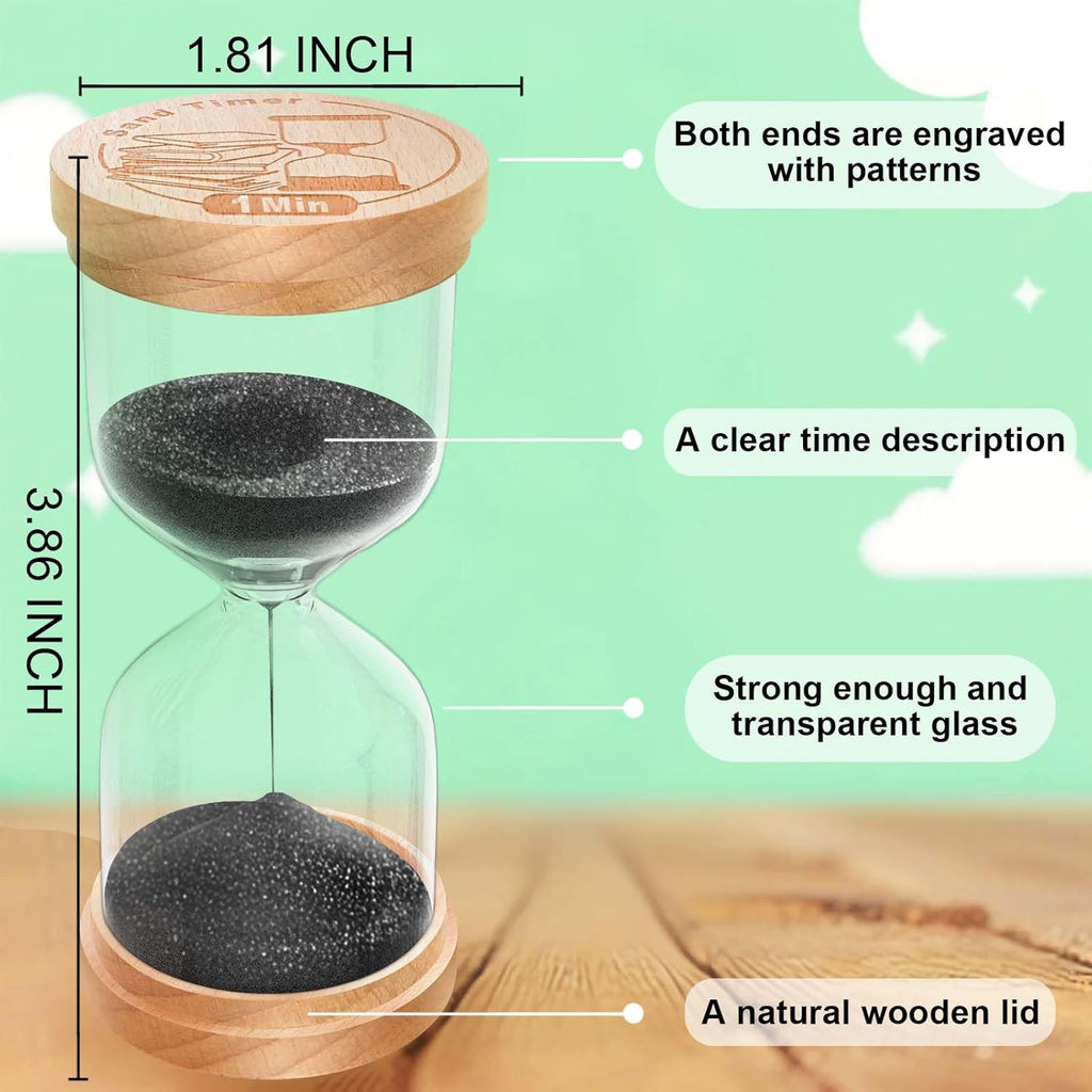 10 Minute Sand Timer, Wooden Hourglass Sand Clock, Small Wood Black 10 Min Hour Glass, Sandglass for Brushing Teeth, Reloj De Arena, Classroom, Game, Kitchen, Home, Office