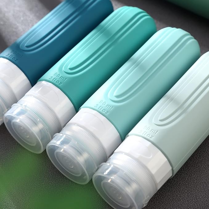 Travel Bottles for Toiletries, Tsa Approved 3oz Travel Size Containers BPA Free Leak Proof Refillable Liquid Silicone Squeezable Travel Accessories for Shampoo Conditioner Lotion (4 Pack)
