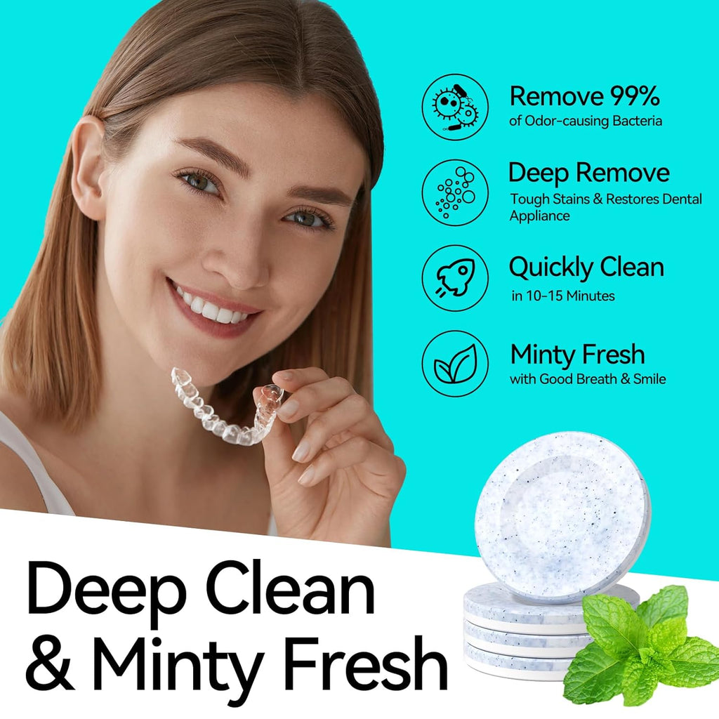 Retainer Cleaner Tablets,Denture Cleaning Tablets for Deep Remove Stains,Denture Cleaner Tablets 240 Tablets - Minty Fresh