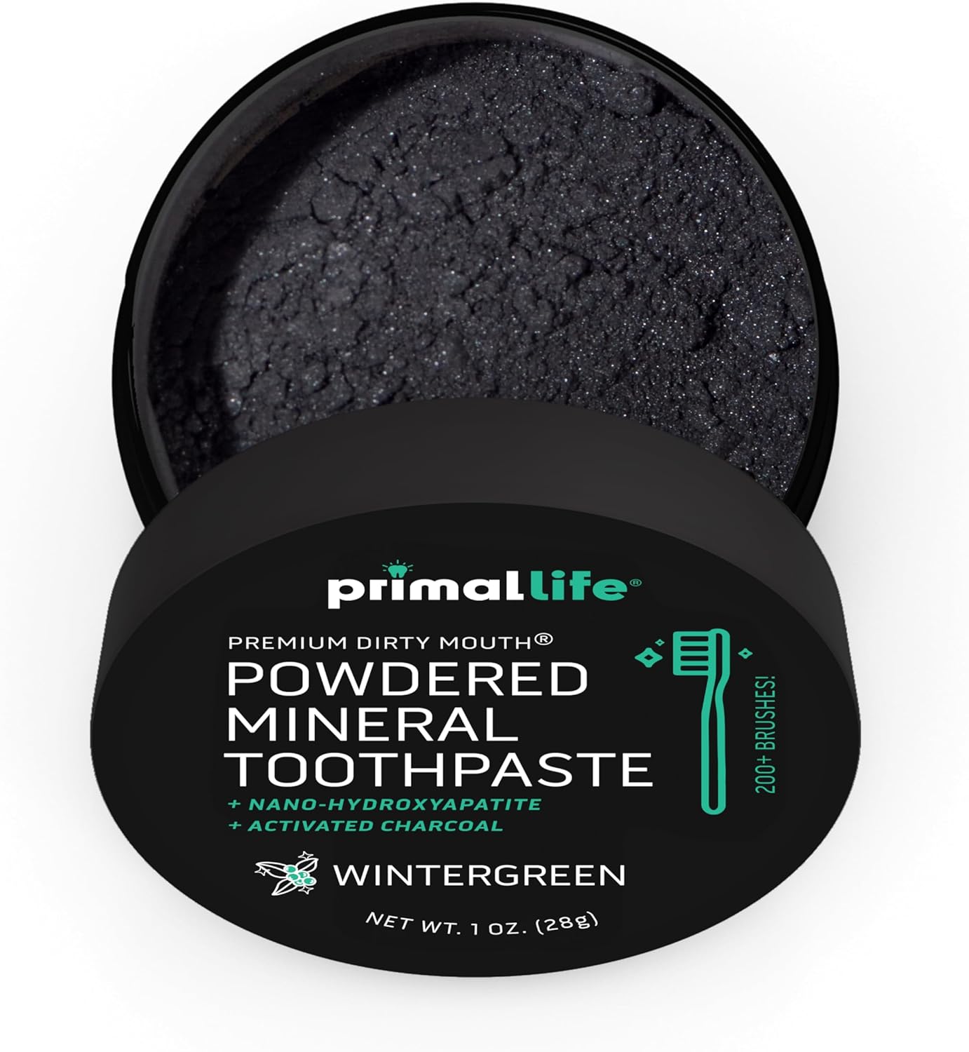 Primal Life Organics - Dirty Mouth Toothpowder, Activated Charcoal Tooth Cleaning Powder, Essential Oils Natural Kaolin & Bentonite Clay, 200+ Brushings Organic Vegan (Charcoal Wintergreen, 1 oz)