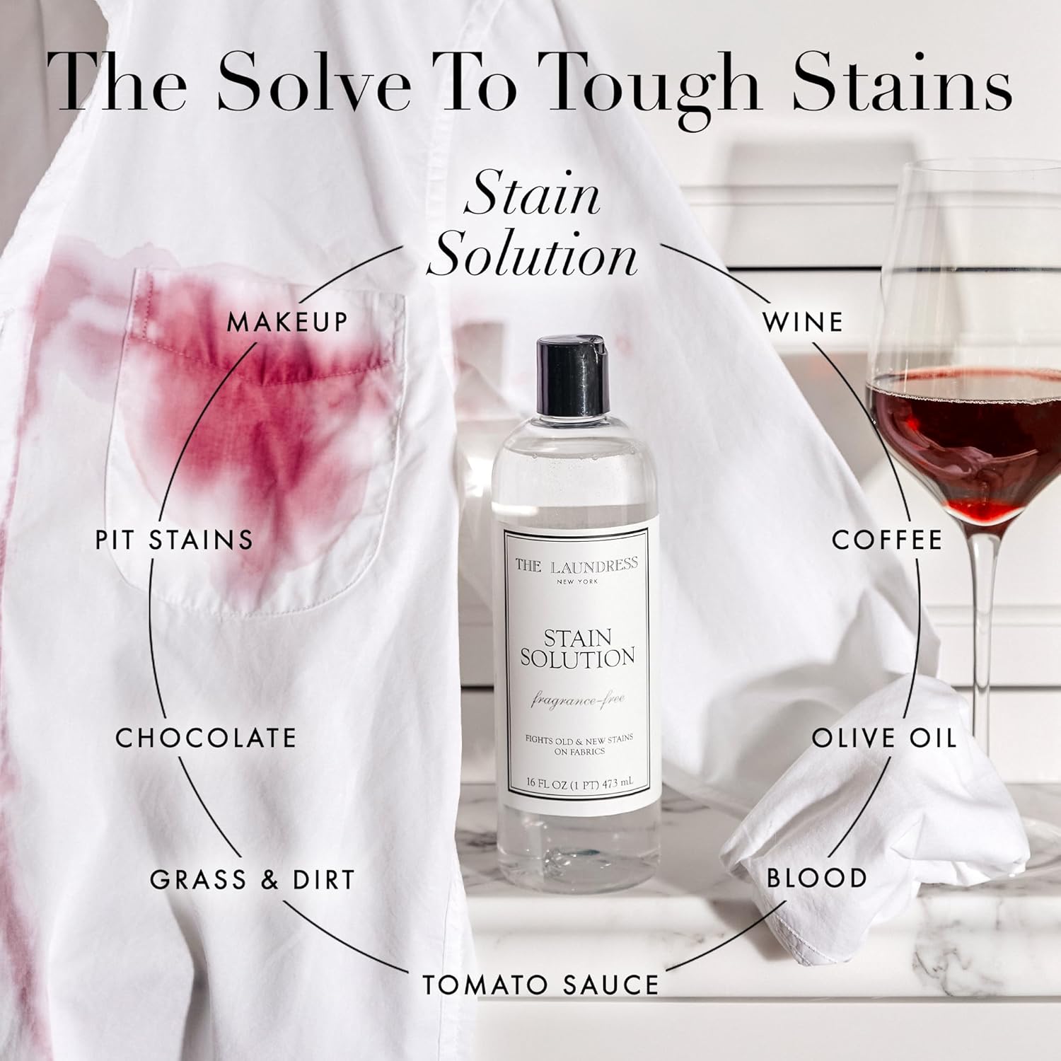 The Laundress Stain Solution, Laundry Stain Treatment, Stain Remover for Makeup, Red Wine, Coffee, Grass, & More, 16 Fl Oz