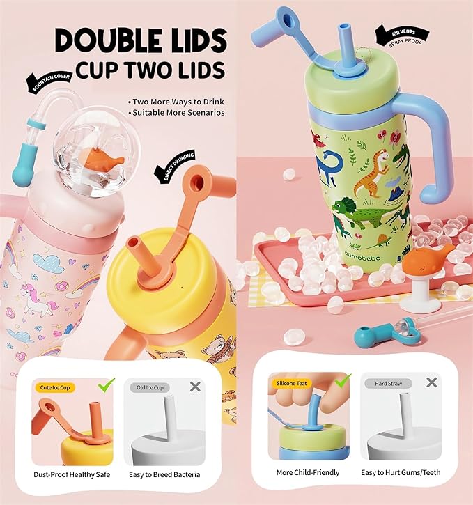 Stainless Steel Whale Fountain Tumbler with Handle 2025 Drinking Cup with Whale Squirt Insulated Travel Tumblers Kids Weighted Sippy Cup No Spill Cute Water Bottle with Lids and Straws Leak Proof (A5)