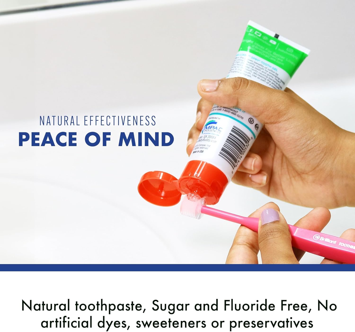 Brilliant Oral Care Kids Fluoride Free Toothpaste, Spry Gel with Xylitol, Strawberry Banana Flavor for Ages 3+ Months, 2 fl oz, 1 Pack