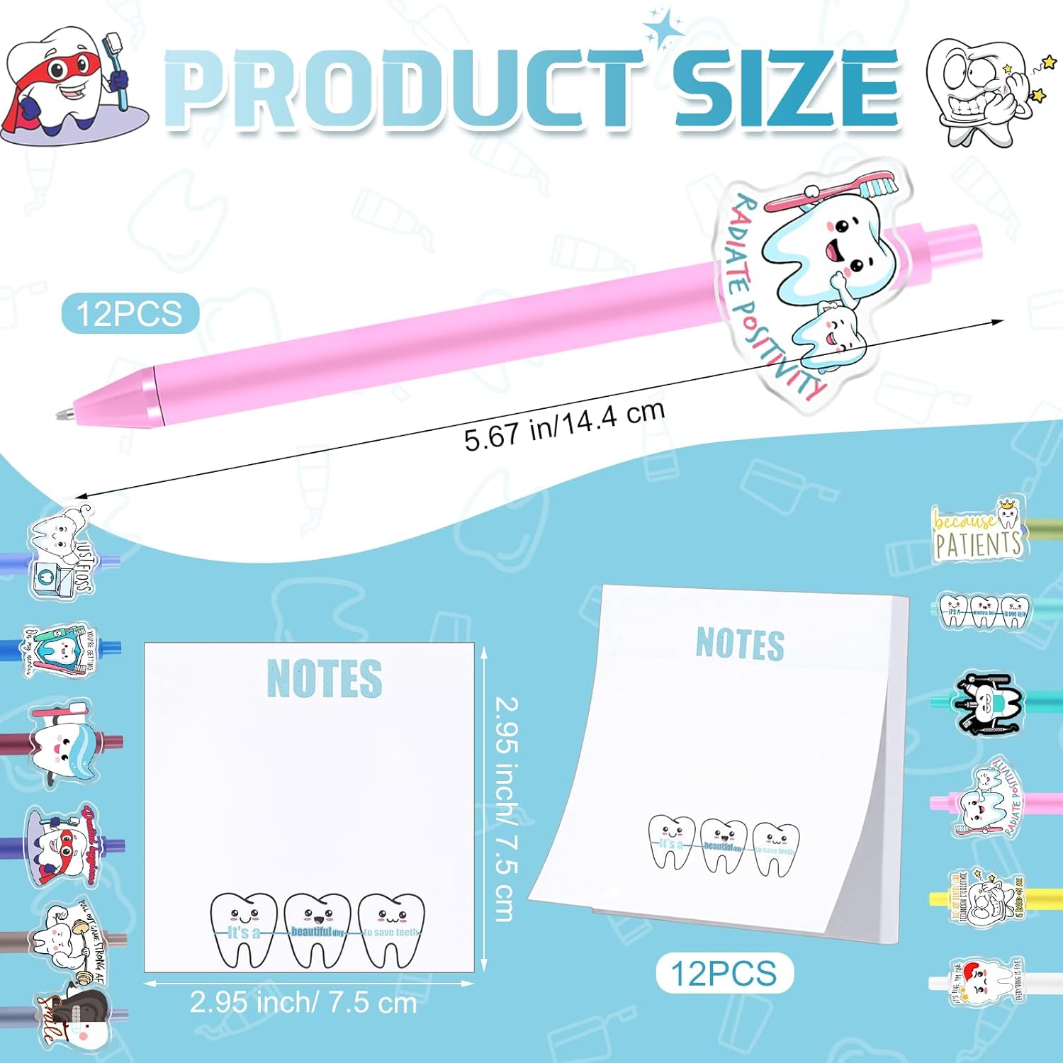 24 Pcs Dental Pen and Notepad Set Cute Tooth Ballpoint Pen Funny Notepad Dentist Assistant Accessories Dental Hygiene Month Gift for Nurse Doctor Medical Christmas Winter School Stationery