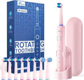 Rtauys Rotating Electric Toothbrush for Adults with 8 Brush Heads (2 Types), 5 Modes Rechargeable Power Toothbrush with Travel Case and 2 Minute Smrte Timer