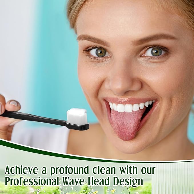 100 Pcs Nano Toothbrush 6.7" Micro Fur Extra Soft Bristle Wavy Head for Adults, Gentle for Sensitive Gums & Recession, Oral Care(Black & White)