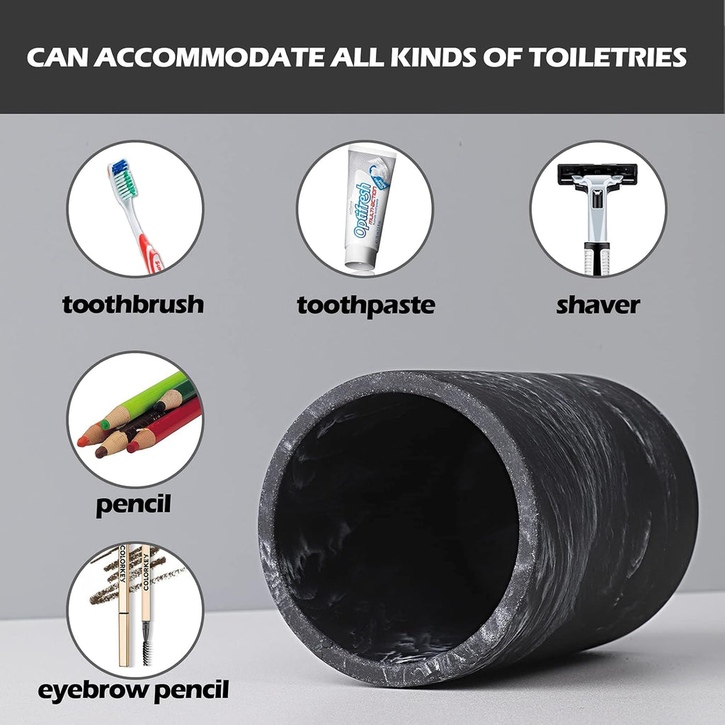 zccz Toothbrush Holder for Bathroom Marble Look, Electric Toothbrush and Toothpaste Holder, Organizer Makeup Brush and Razor, Black Marble Look Toothbrush Cup