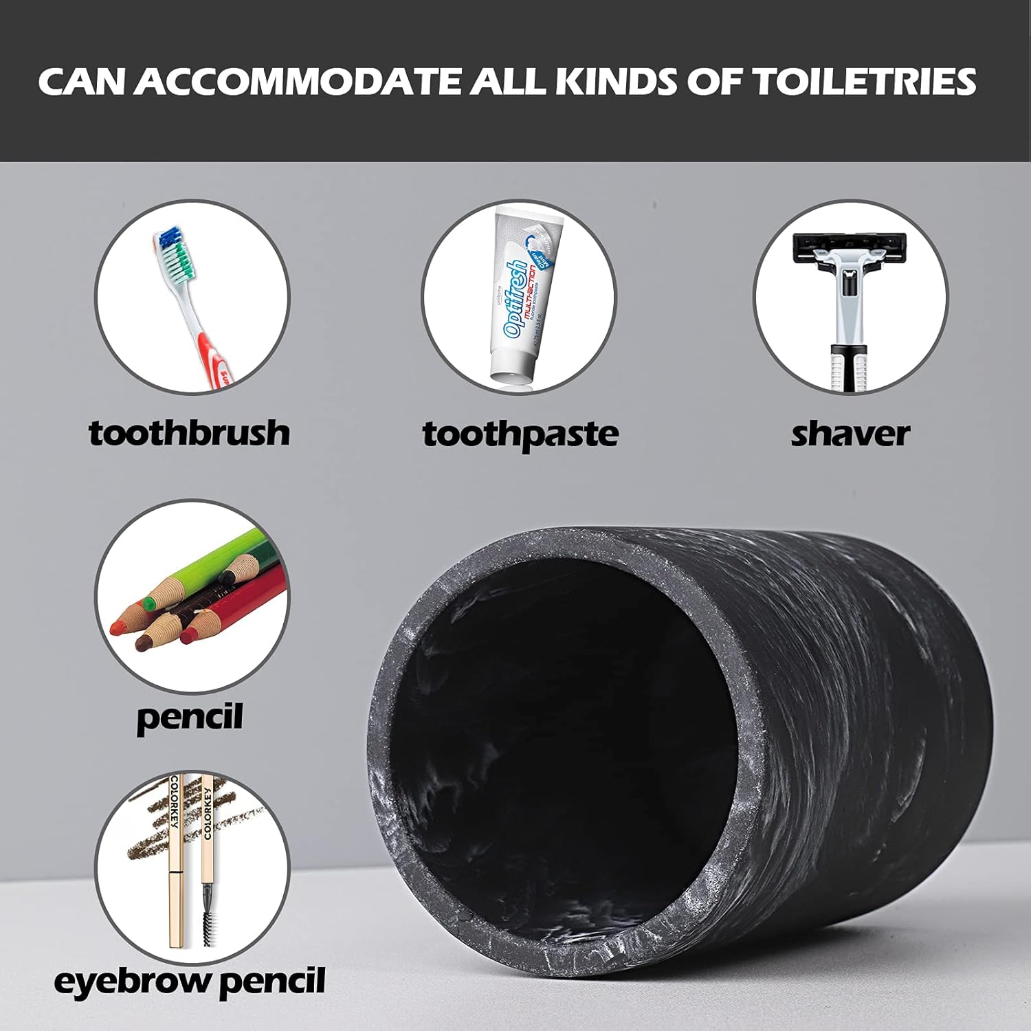 zccz Toothbrush Holder for Bathroom Marble Look, Electric Toothbrush and Toothpaste Holder, Organizer Makeup Brush and Razor, Black Marble Look Toothbrush Cup