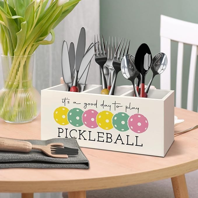 Pickleball Gifts Wooden Pen Pencil Holder for Desk Accessories, Pickle Ball Gifts, Gift for Pickleball Lovers Women Wood Makeup Brush Toothbrush Holder Organizer for Vanity Bathroom