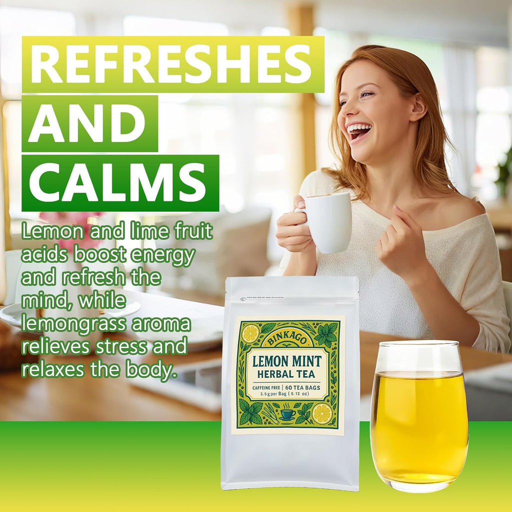 Lemon Peppermint Tea Bags – 60 Count |100% Natural Lemon & Mint Leaves | Naturally Refreshing & Uplifting | Caffeine-Free | Smooth & Cooling Flavor | Individually Wrapped for Daily Enjoyment
