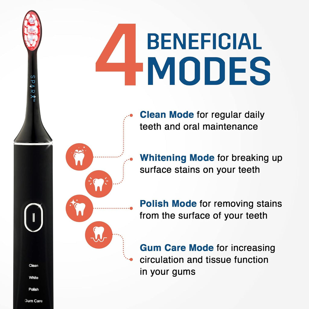 Sparx Toothbrush Replacement Heads, Brush Heads with Red Light Therapy for Gum Care, Replacement Brush Heads, Black, 1 Pack