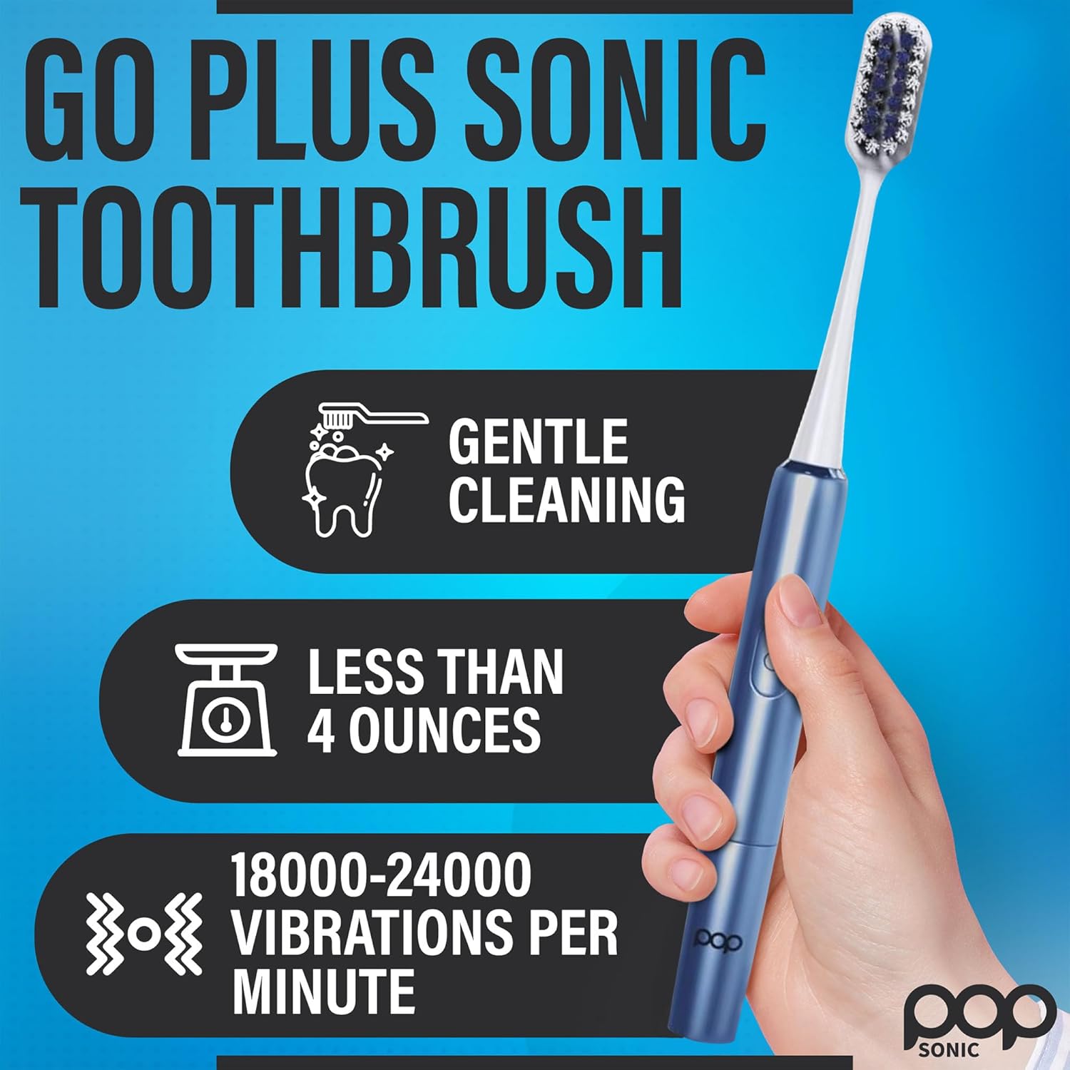 Go Plus Sonic Toothbrushes for Adults w/Electric Toothbrush Case - Electric Toothbrush for Adults & Kids - Sonic Toothbrush w/ 2 Speeds - 18000-24000 Vibrations Per Minute (Brilliant Blue)