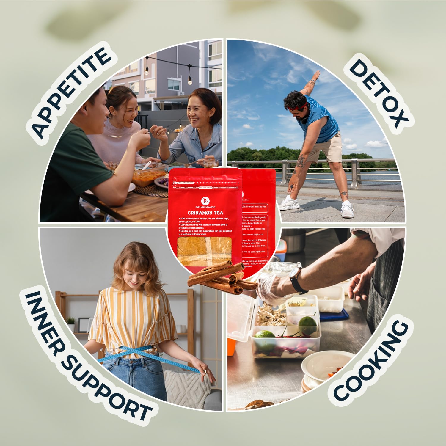 Cinnamon Tea Bags - 55 Count (+5 Tea Bags) Bamboo Tong Included - 5.11 oz, Re-Steep Warm & Spicy Heat Herbal Tea, Calm Stomach & Detox, Support Body, Strength and Health, Cinamon