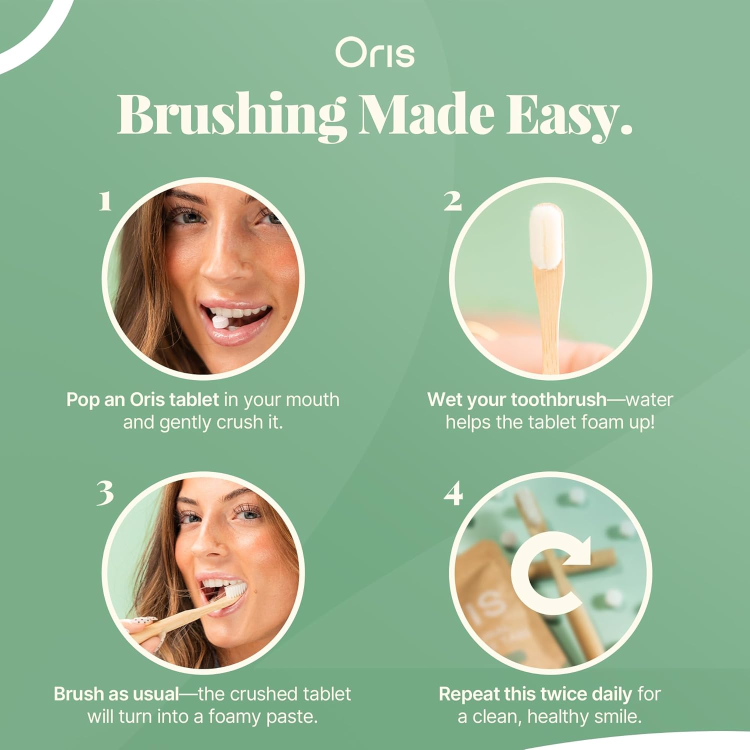 Oris Starter Bundle – 1 Month Supply: Natural Toothpaste Tablets | Fluoride-Free, Travel-Friendly, Kid-Safe with Enamel-Strengthening Nanohydroxyapatite (62 Count (Pack of 1), Peppermint)