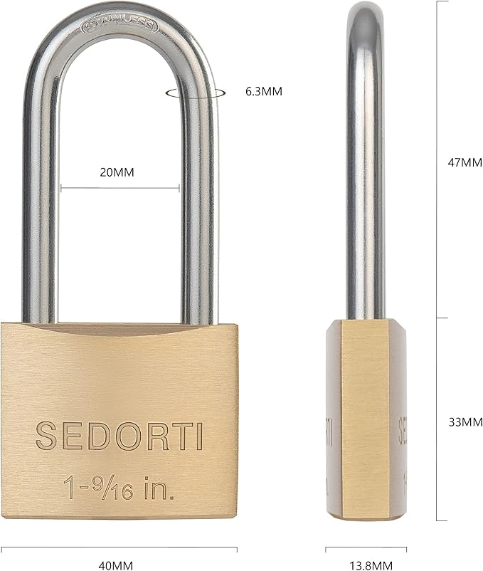 Weatherproof Padlock with Stainless Steel 304 Long Shackle and Solid Brass Body, 1-9/16 in. Wide, 4 Padlocks Keyed Alike, Marine Grade Rustproof Lock for Outdoors Use YNBSP440