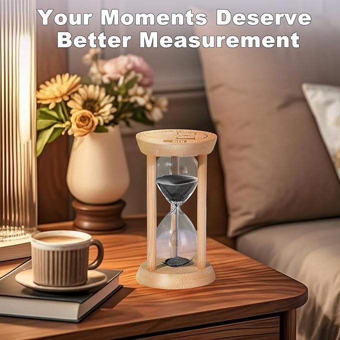 15 Minute Wooden Sand Timers, Bamboo Black Sand Hourglass for Productivity, Meditation & Decor, 15 Min Reloj De Arena for Kitchen, Office, Yoga, Game, Classroom