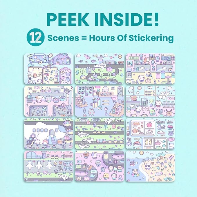 CUPKIN My First Trip Sticker + Coloring Book (500+ Stickers & 12 Scenes) Side by Side Activity Book Design, Fun Toddler Travel Essential Sticker Books for Kids 2-4, Great for Older Boys & Girls