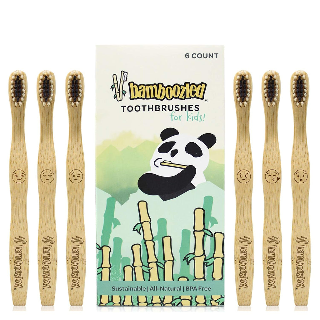 Bamboozled | Kids Bamboo Toothbrush | Child Size, Biodegradable Handle | BPA Free, Charcoal Infused Soft Bristles | Set of 6 | The Natural Way to Whitening Your Teeth