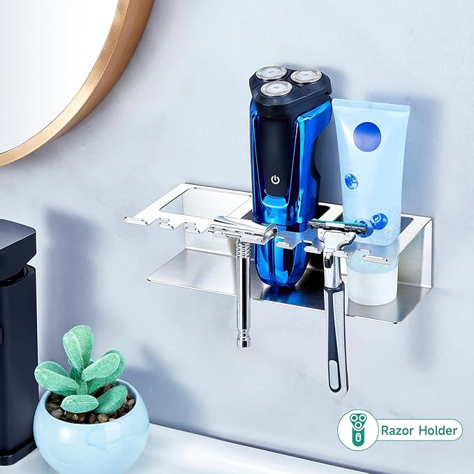 Electric Toothbrush Head Holders, Electric Toothbrush Holders Wall Mounted, Shower Electric Head Holder, Toothbrush and Toothpaste Holder, Adhesive Tooth Brushing Holder for Bathroom (Silver, Large)