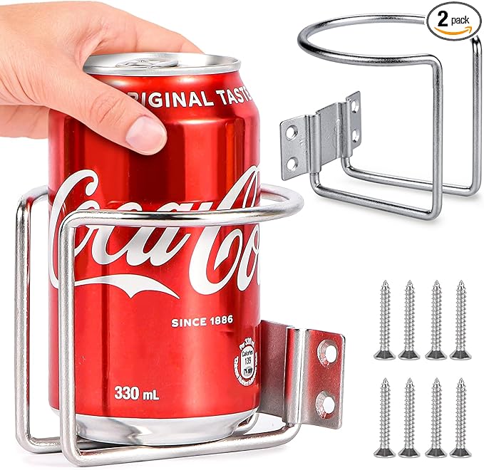 Marinebaby 2 pcs Boat Cup Holder,Stainless Steel Universal Drink Holders,Suitable for Boat,Truck,RV,Tractor,Outdoor Wooden Swing. (Silver)