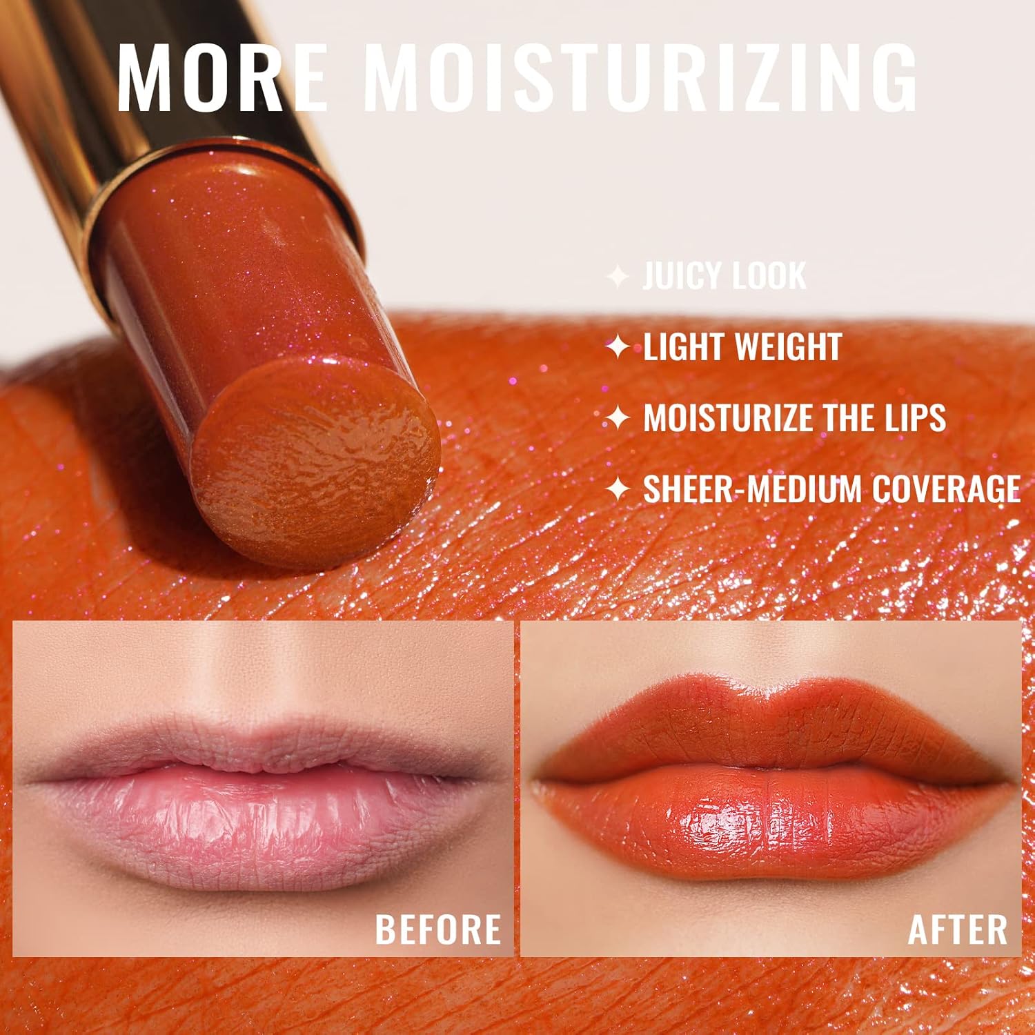 Oulac Moisture Shine Bright Red Lipstick - 2 in 1 Shimmer Lipstick & Lip Balm, Juicy & Glossy Finish, Long Lasting Hydrating, Smooth for Dry, Cracked and Chapped Lips, Vegan 2.2g/0.07oz (S01)