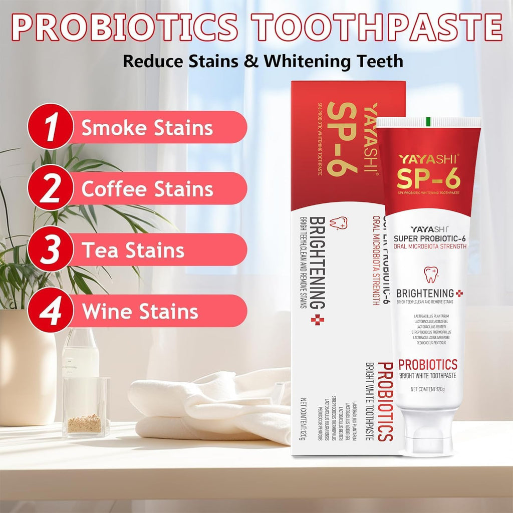 2-Pack SP-6 Probiotic Whitening Toothpaste - Enhanced Formula with 6 Probiotics for Teeth Whitening and Gum Health - Enamel-Safe, Fluoride-Free, Double Mint Flavor,Fresh Breath (Double Mint)