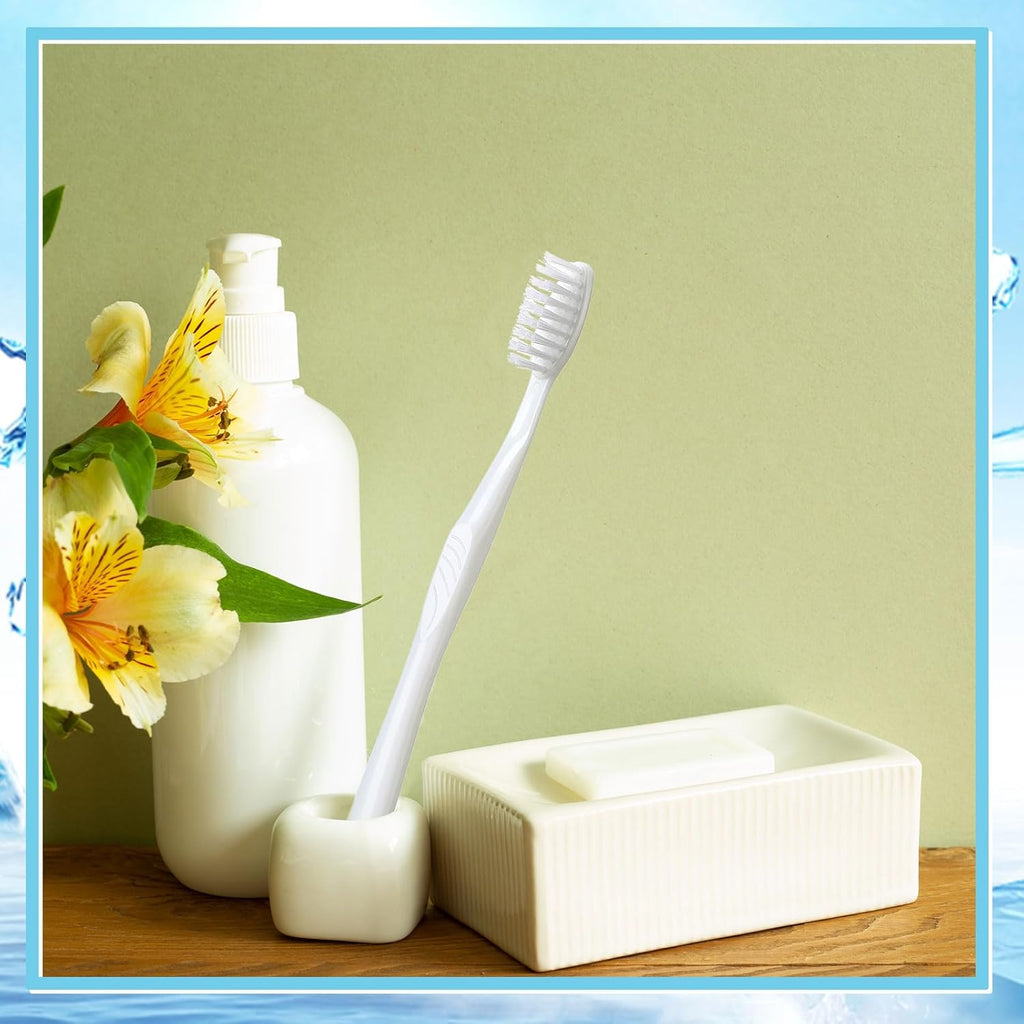 Tessco 1000 Pcs Disposable Toothbrushes Bulk Individually Wrapped Manual Soft Bristle Travel Toothbrushes Single Use Toothbrush for Homeless Hotel Toiletries Camping Office(White)