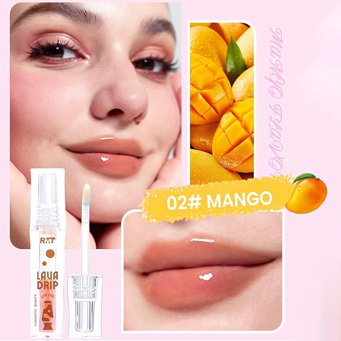 Dulele Fruit Flavoured Plumping Lip Oil, 4PCS Hydrating Lip Glow Oil, Moisturizing Nourishing Lip Gloss, Transparent Toot Lip Balm, Care and Soften Dry Lips