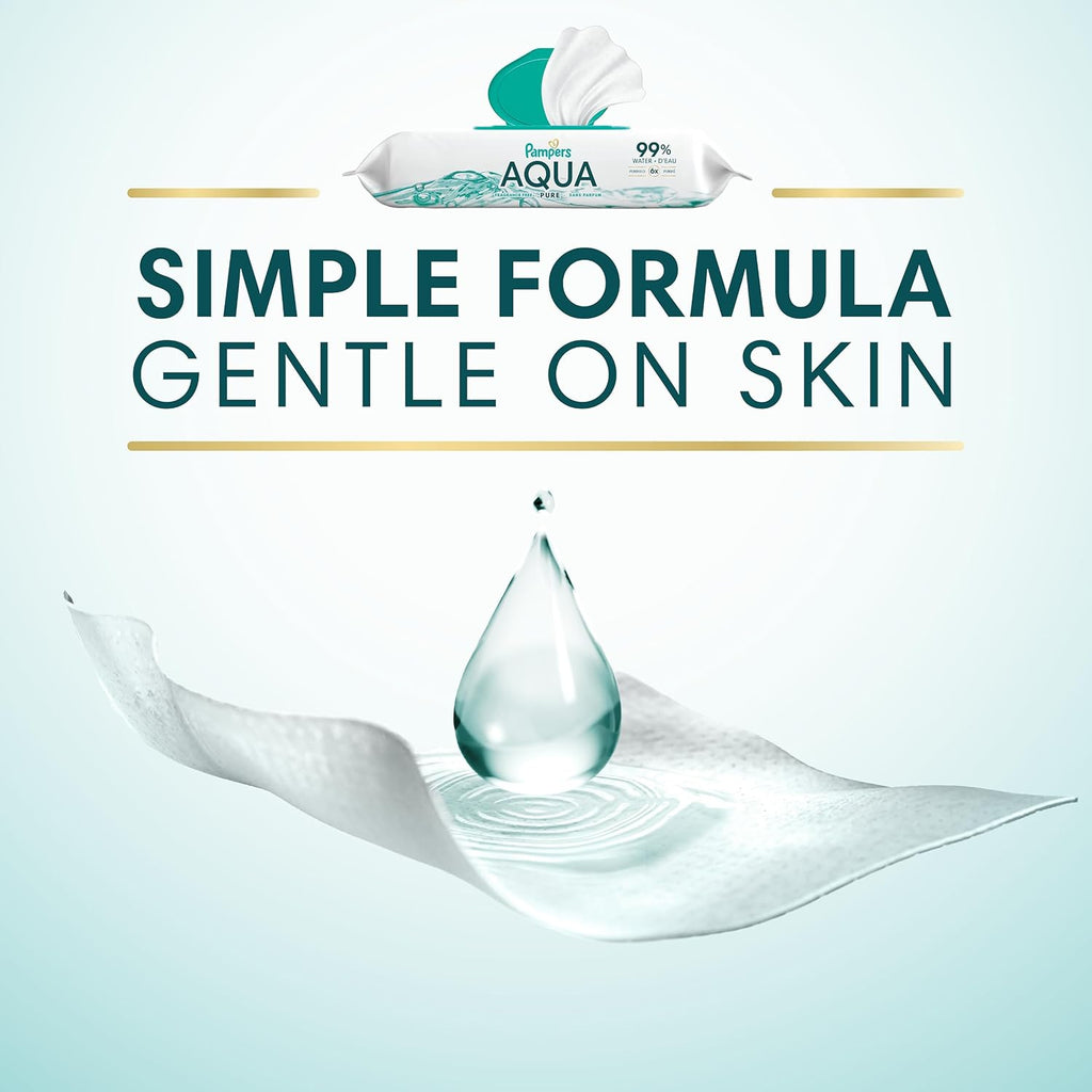 Pampers Aqua Pure Baby Wipes, 99% Water, Fragrance Free, 896 Baby Wipes Total (16X Flip-Top Packs) [Packaging May Vary]