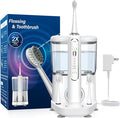 Electric Toothbrush with Water Flosser - Wireless Charging 3 in 1 Flossing Toothbrush - 500ML Professional Cordless Brush and Flosser in One - 5 Brush Modes & 3 Floss Speed (White)