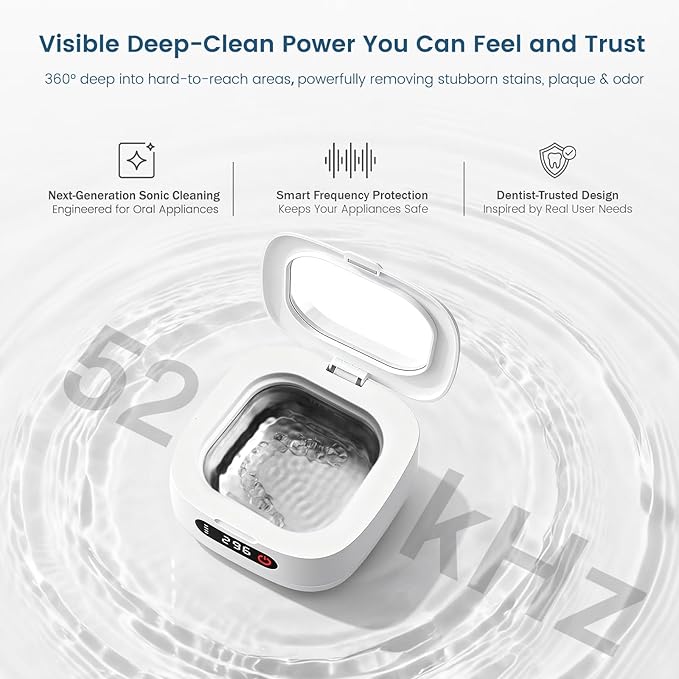 Viora Rechargeable 52kHz Ultrasonic Retainer Cleaner: Cordless Portable UV Dental Cleaning Pod for Invisalign, Denture, Mouthguard, Nightguard, Jewelry, with Mirror, USB-C Travel Cleaning Kit&Tablets