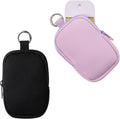 2Pcs Small Makeup Bag, Mini Portable Travel Cosmetic Bag, Soft Neoprene Makeup Pouch with Zipper, Fashion Accessory with Snap Hook, Cute Coin Purse Lipstick Cosmetic Travel Organizer(Black+ Purple)