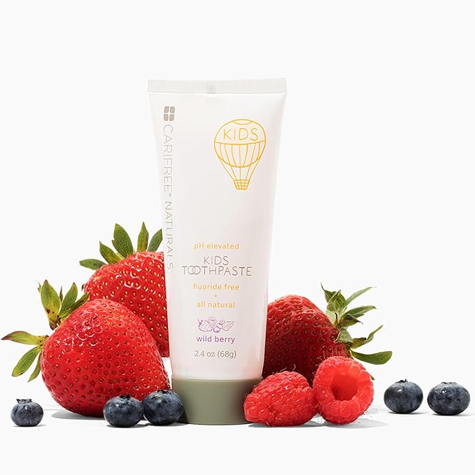 CariFree Naturals Kids Toothpaste | Fluoride-Free, 40% Xylitol, Organic Wild Berry Flavor, pH Elevated, Safe if Swallowed, Sugar-Free, 2.4 oz, Dentist Developed