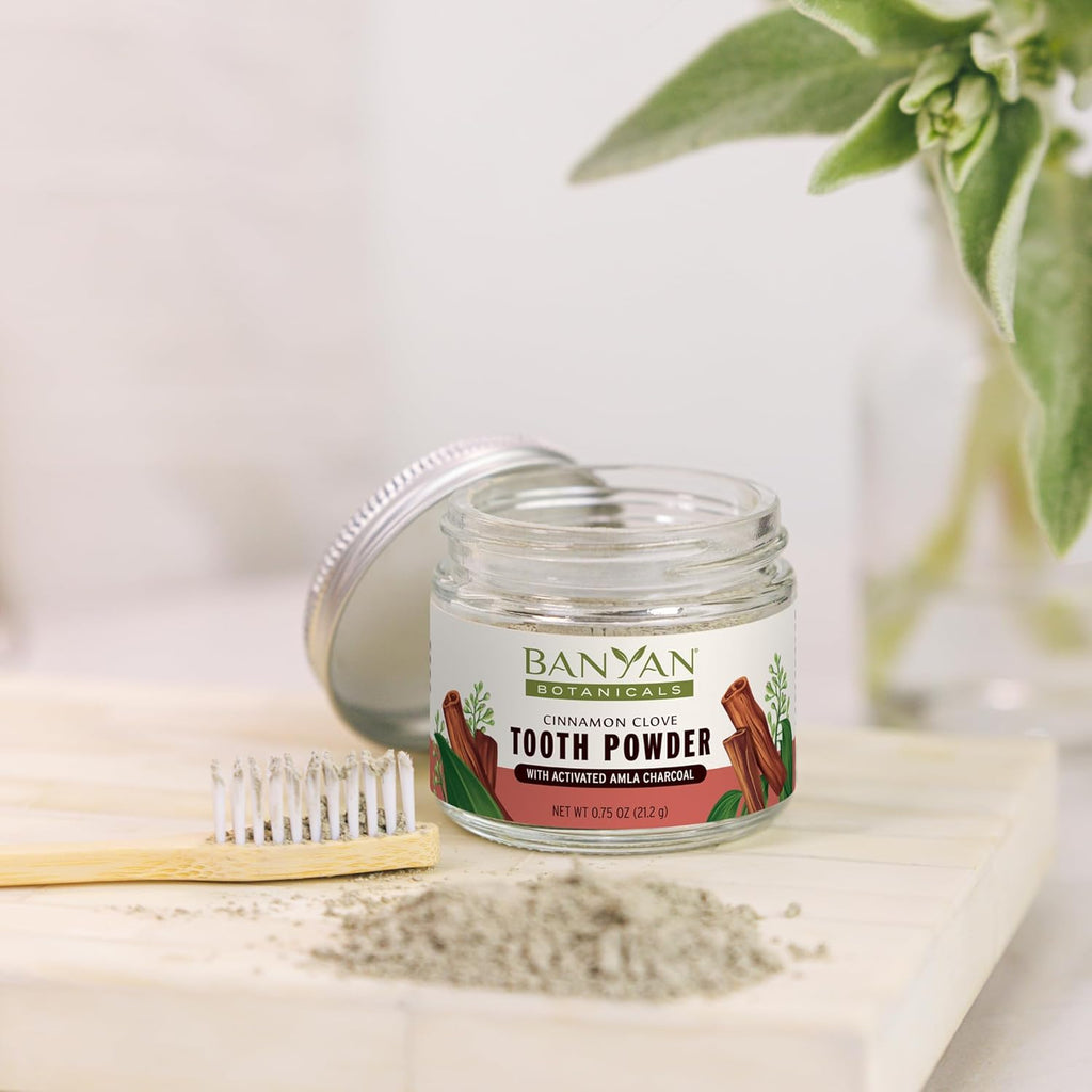 Banyan Botanicals Cinnamon Clove Tooth Powder – Ayurvedic Fluoride-Free Toothpaste Alternative with Miswak & Activated Charcoal from Amla – 0.75oz, 80+ Uses – Non GMO Sustainably Sourced Vegan