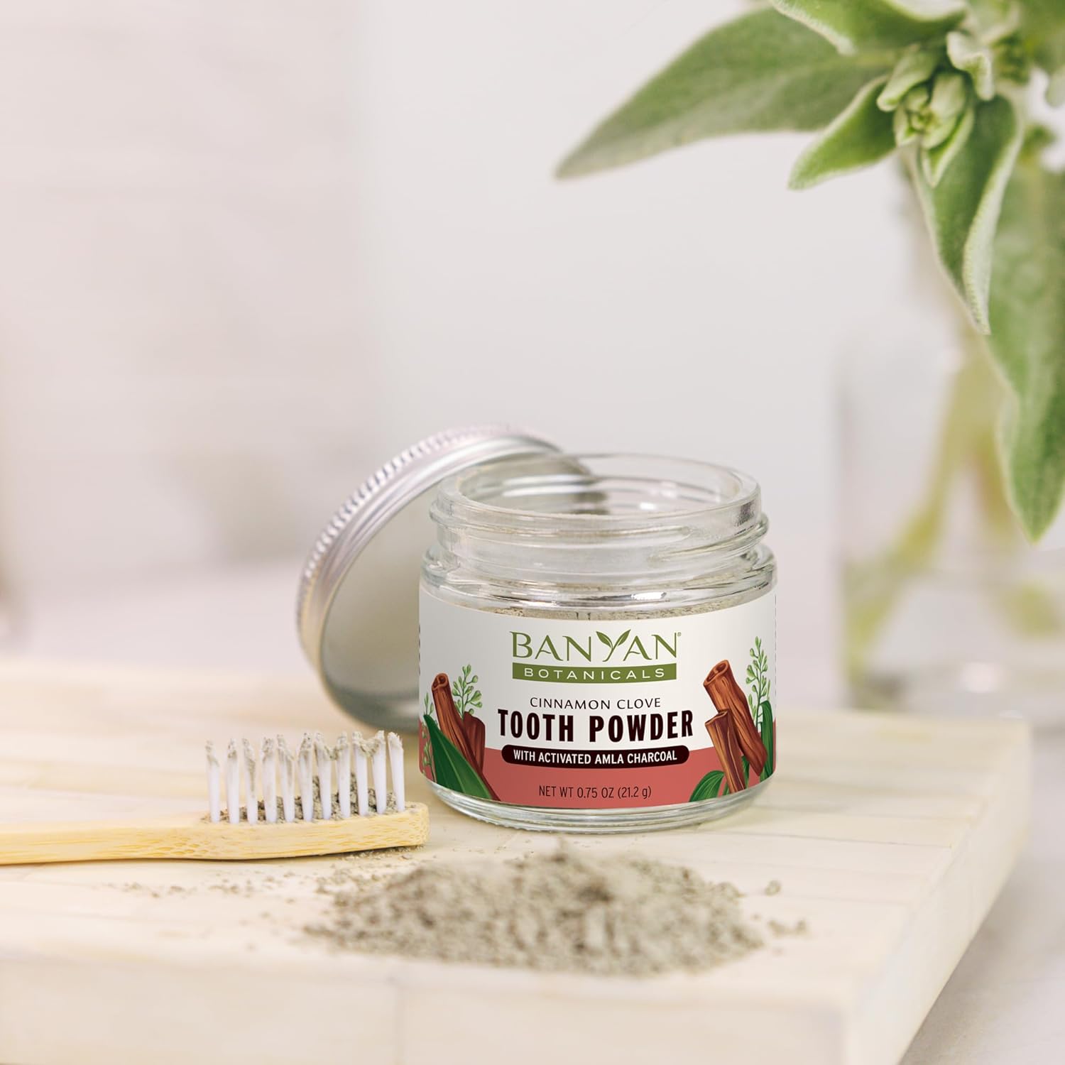 Banyan Botanicals Cinnamon Clove Tooth Powder – Ayurvedic Fluoride-Free Toothpaste Alternative with Miswak & Activated Charcoal from Amla – 0.75oz, 80+ Uses – Non GMO Sustainably Sourced Vegan