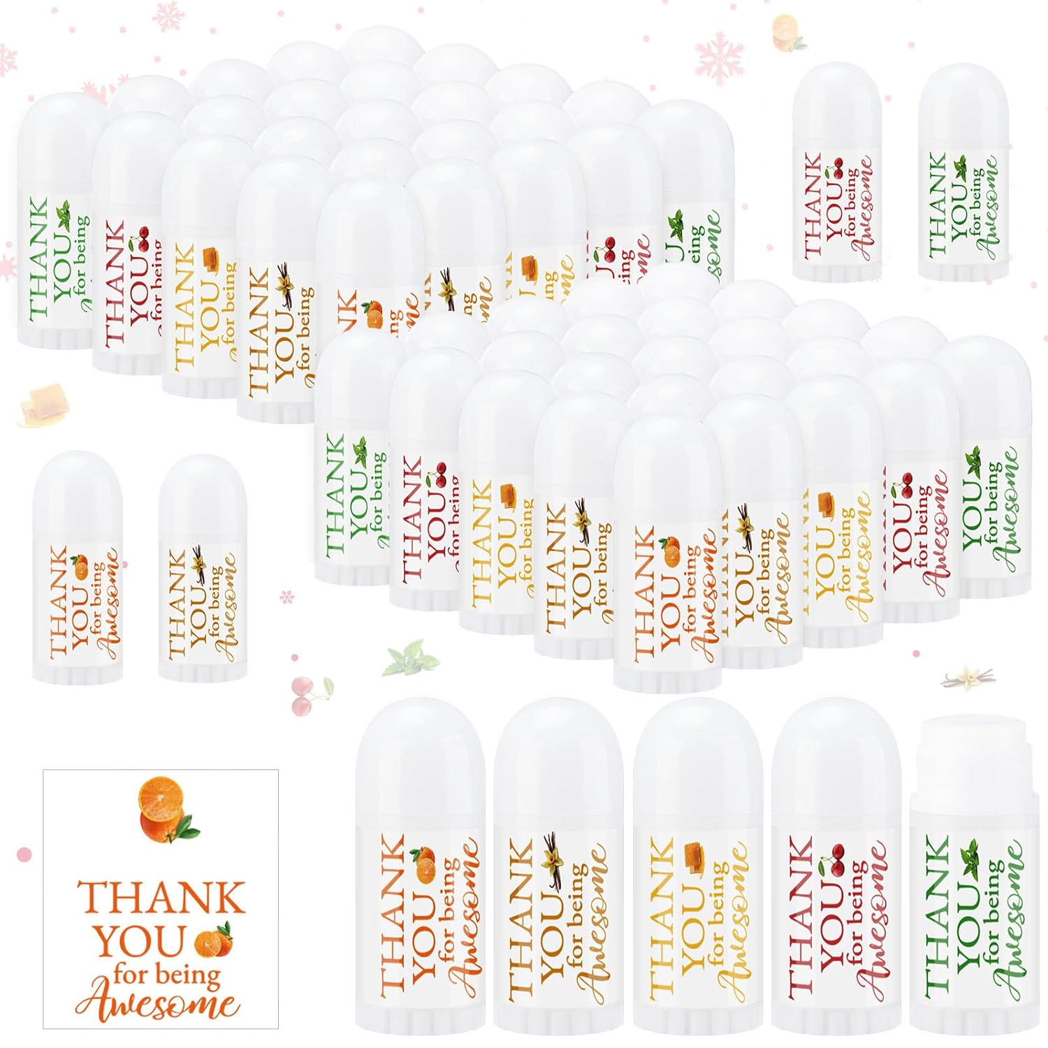 50 Pcs Thank You Gifts Mini Lip Balm Pack Moisturizer Assorted Flavors Dry Lip Care Products for Teacher Baby Shower Coworkers Friend
