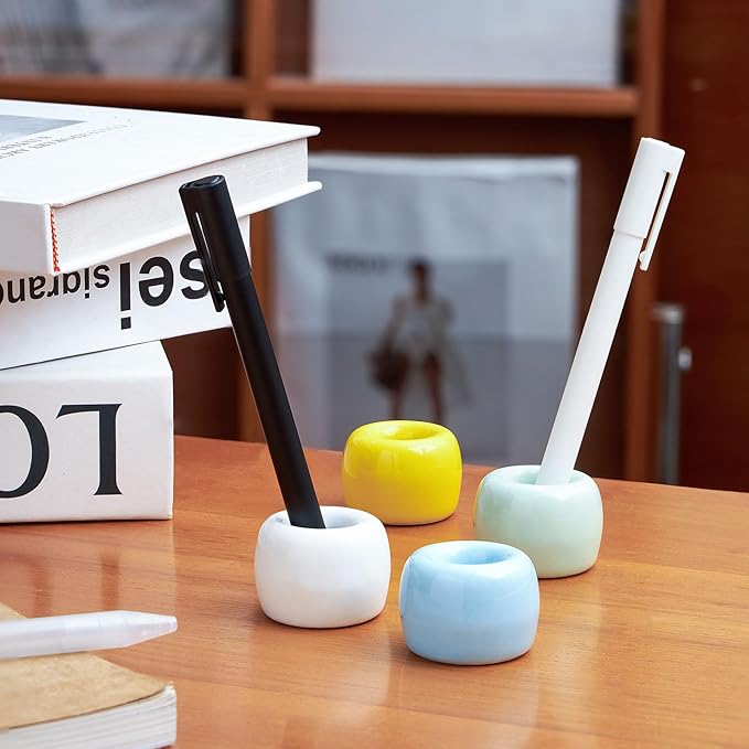 AirMoon Mini Ceramic Toothbrush Holder for Bathroom - Light Green Small Countertop Organizer, Easy Clean Toothbrush Stand, Suit for Electric Toothbrush Head, Pens & Coffee Spoon, Pack of 2