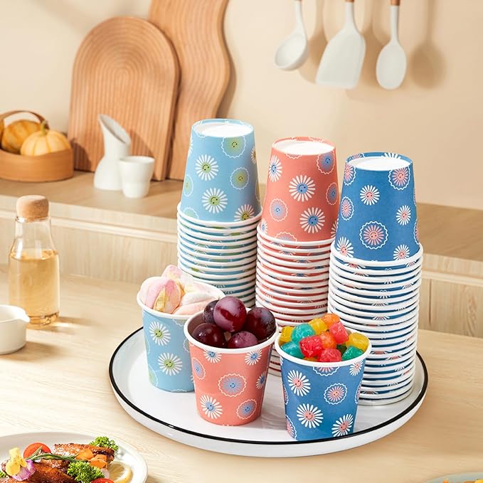 SIUQ 300 Pack 5 oz Paper Cups, Disposable Bathroom Cups, Small Mouthwash Cups, Hot/Cold Beverage Drinking Mini Cup for Party, Picnic, BBQ, Travel (Daisy)