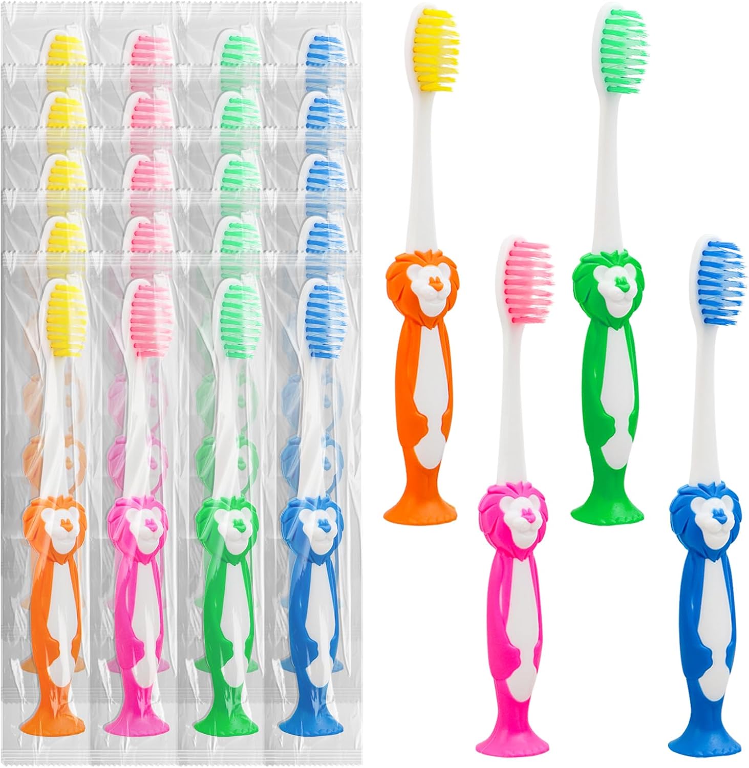 Disposable Toddler Toothbrushes - Pack of 120, Manual Suction Cup Bulk Kids Toothbrushes Individually Wrapped Animal Toothbrush for Home, School, Camp, Daycare, Travel