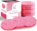 100-Count Compressed Facial Sponges, 100% Natural Cosmetic Spa Sponges for Facial Cleansing, Exfoliating Mask Pink Round