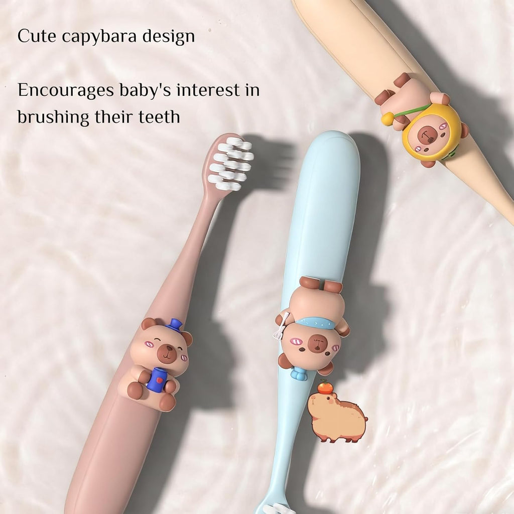 Capybara Kids Toothbrush 6-Pack - Soft Bristles with Suction Cup - Kids Toothbrush, Child-Sized Brush Heads, Easy-Storage Toothbrushes for Ages 3-12, Girls and Boys Set