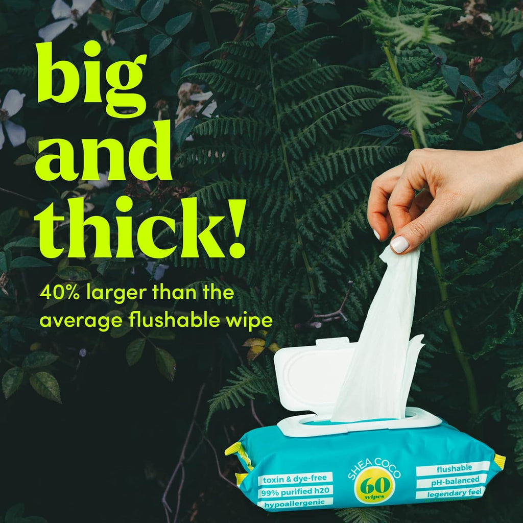 goodwipes Flushable Butt Wipes Made with Vitamin E & Aloe - Soft & Gentle Wet Wipe Dispenser for Home Use, Septic & Sewer Safe - Largest Adult Toilet Towelettes - Shea-Coco, 360 Count (6 Packs)