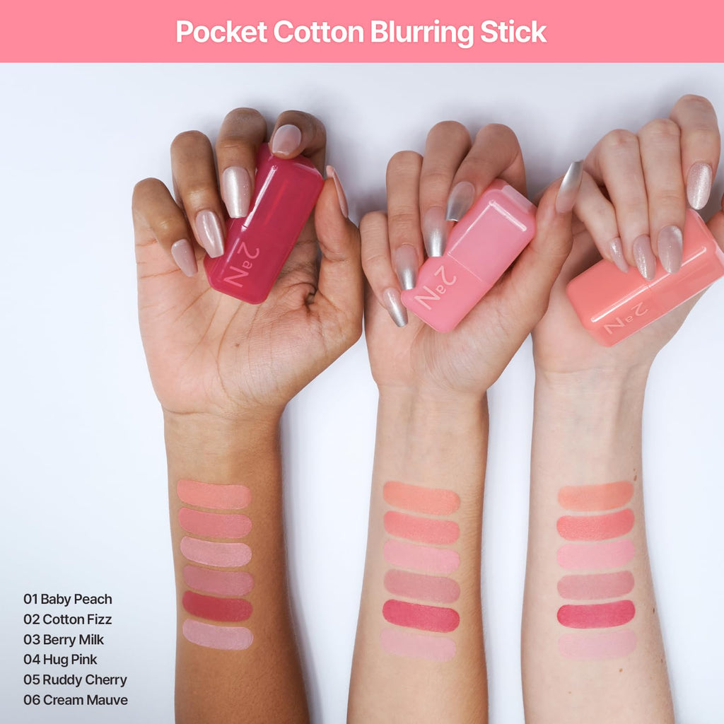2aN Pocket Cotton Blurring stick (01 Baby Peach, 0.12oz) – 2-in-1 Lip and Cheek Soft Blur Stick, Cloudy Matte Finish, Tone-on-Tone Makeup, Lightweight Watercolor Texture