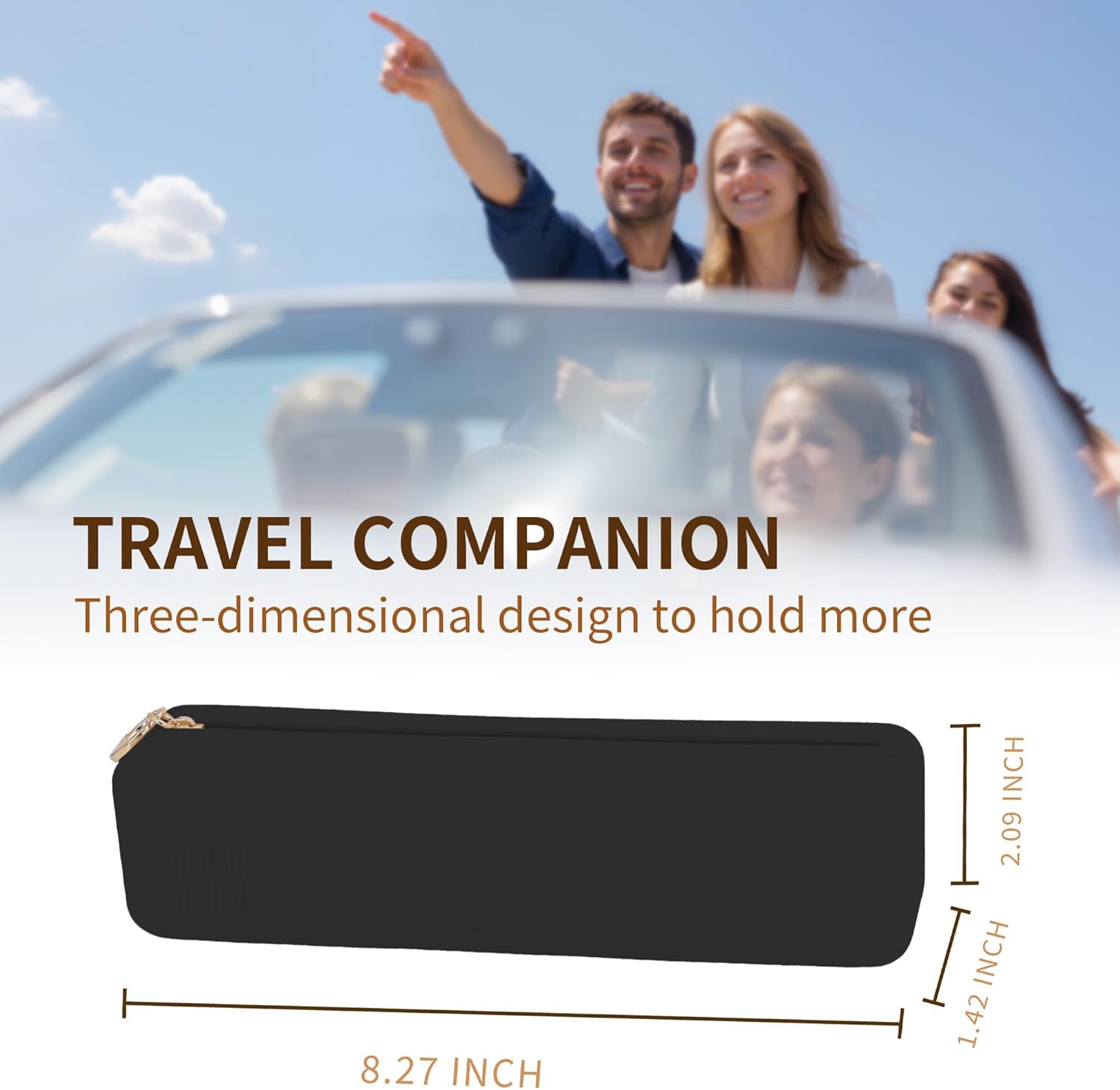 Nuomeisi Silicone Makeup Brush Holder, Portable Travel Essentials, Stand-up Cosmetic Bag Case, Toiletry Organizer with Upgraded Zipper Closure- Ideal for Daily Use and Travel (Black)