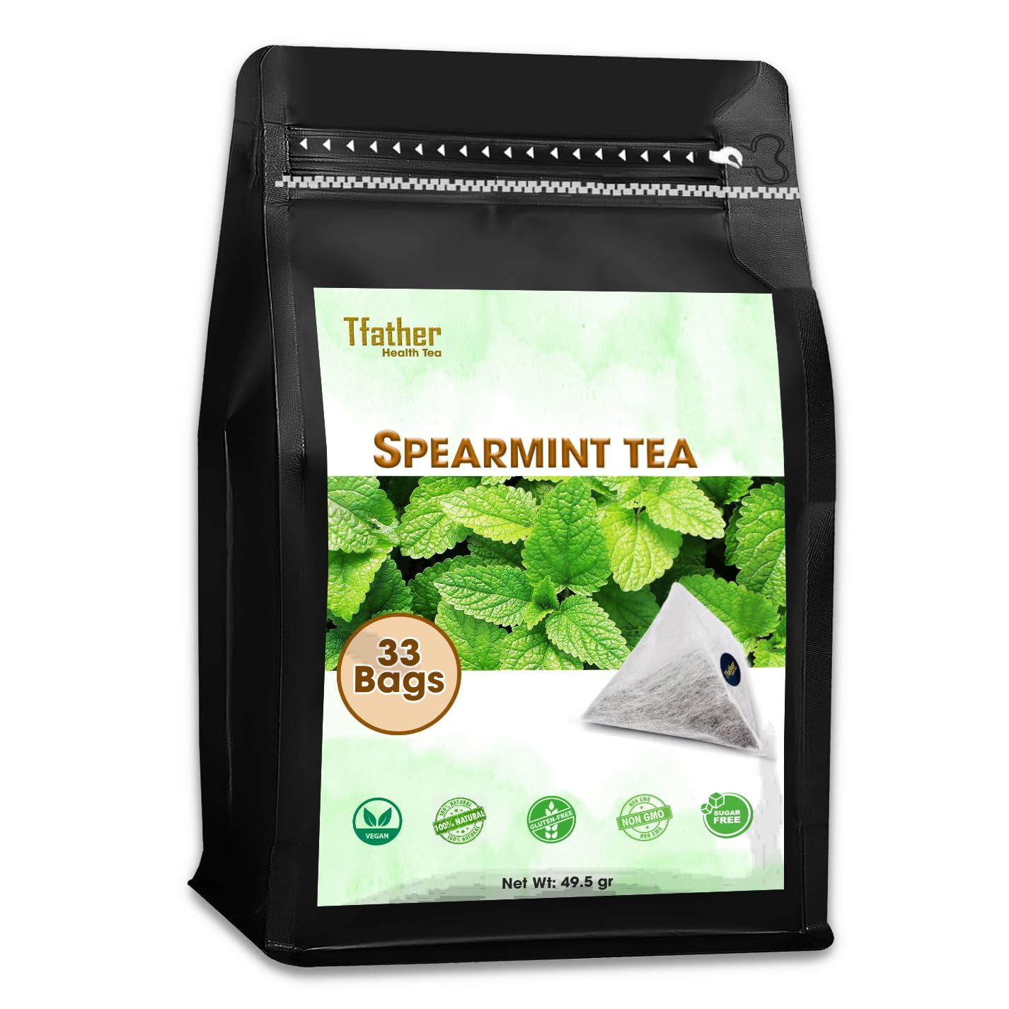 TFATHER Spearmint Tea Bags Pyramid with String - Sweet & Delicate of Menthol - Throat Soothing for Cough & Mucus Relief, Stress Relief, Digestion & Immune Support - Premium Spearmint Leaves