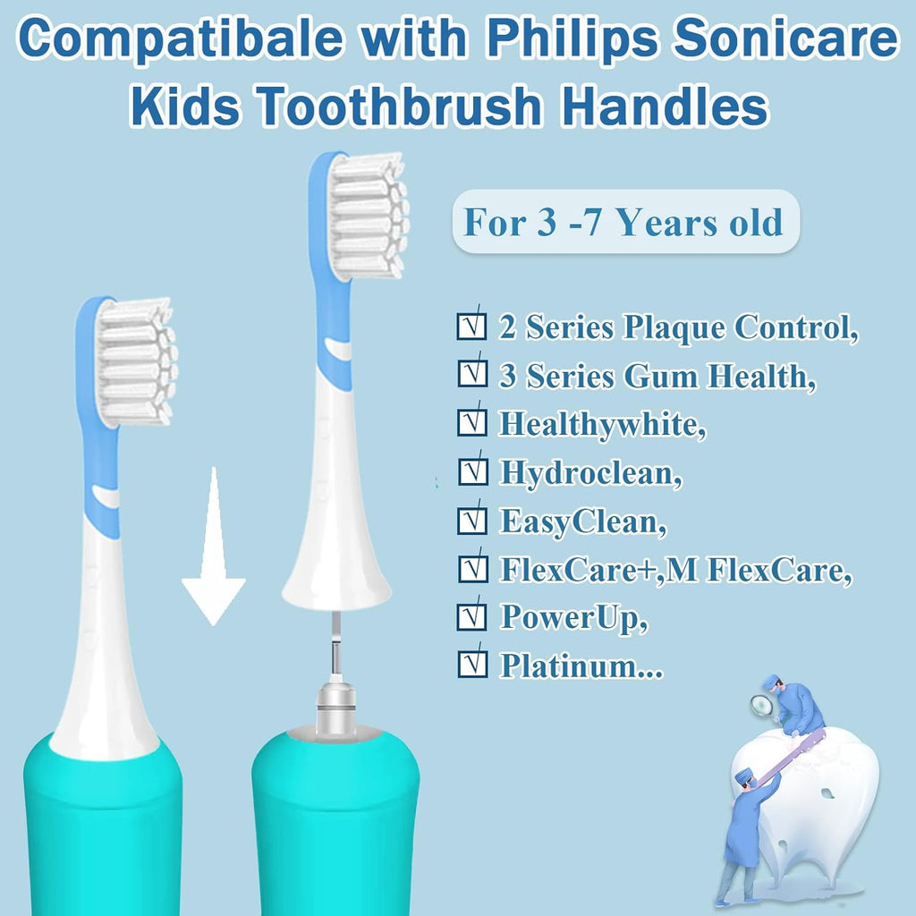 Kids Toothbrush Heads Compatible with Electric Philips Sonicare Handle 6032/94 6321 6340 6042 6320 6330, Replacement Heads Compact for Child 3-7 Years Old, Mini Brush Heads with Caps, Pink&Blue 4 Pack